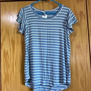 Women’s large My Story brand Blue and white striped short sleeve top NEW